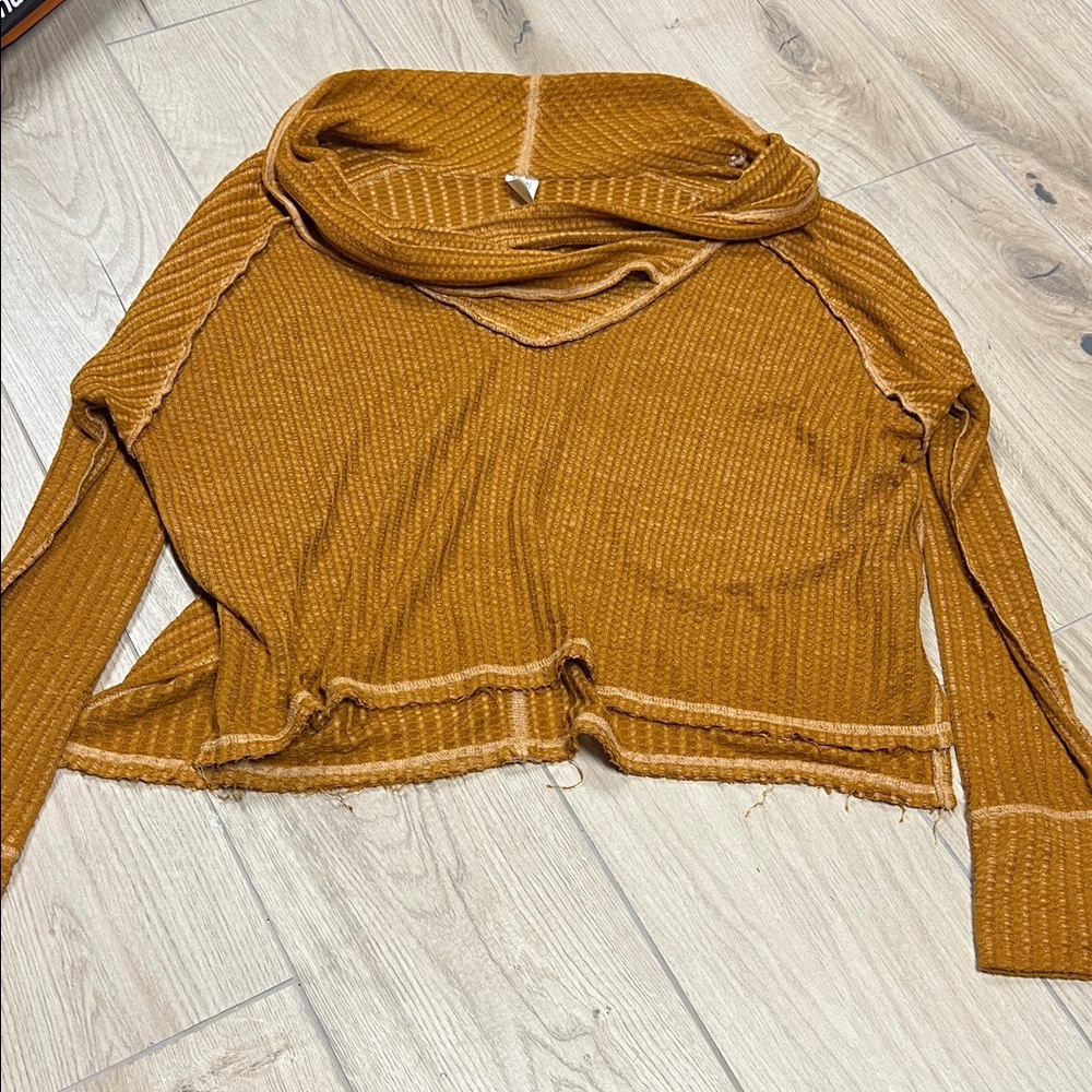 Free People Cowl Neck Sweater in Warm‎ Amber